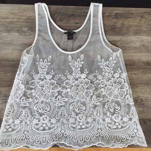Aqua Bloomingdales white mesh embroidered tank M
